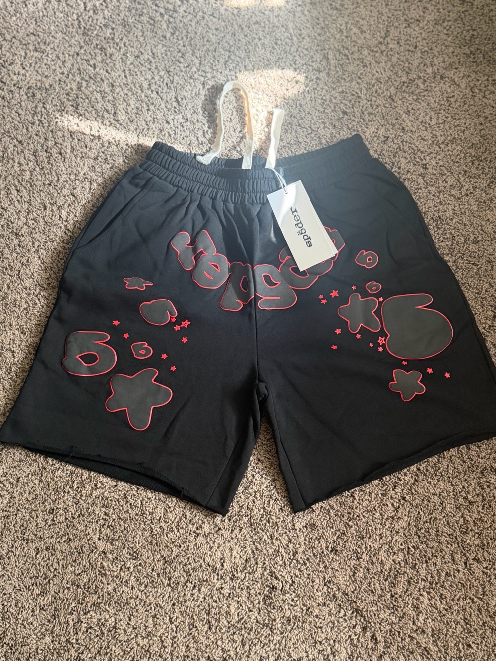 Men's Black Athletic Shorts with Red Graphic Accents